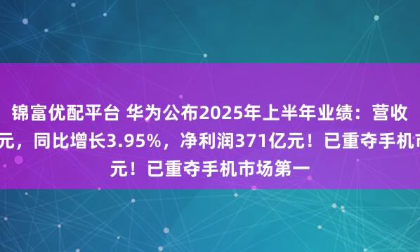 锦富优配平台 华为公布2025年上半年业绩：营收4270亿元，同比增长3.95%，净利润371亿元！已重夺手机市场第一